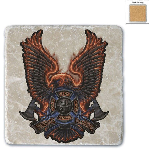 Firefighter Natural Stone Coasters - Volunteer Eagle