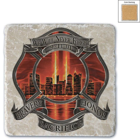Firefighter Natural Stone Coasters - Never Forget