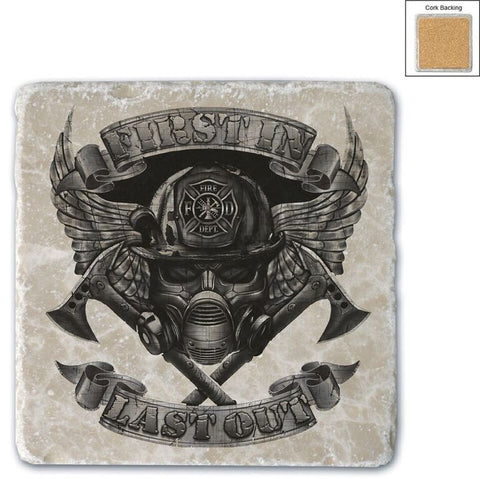 Firefighter Natural Stone Coasters - First In Last Out