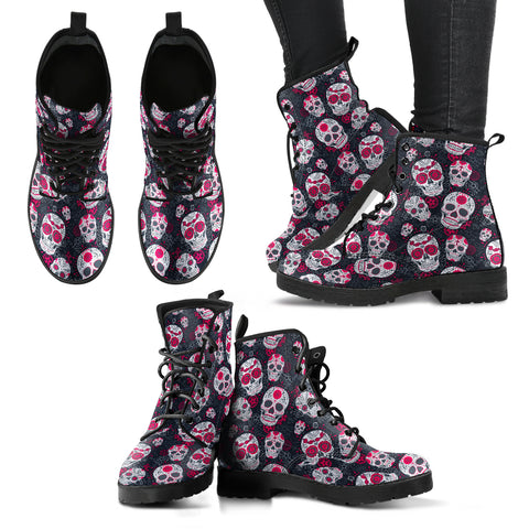 Red Gray Sugar Skull Handcrafted Boots