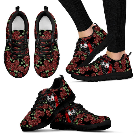 Red Roses & Calavera Girl Handcrafted Sneakers.