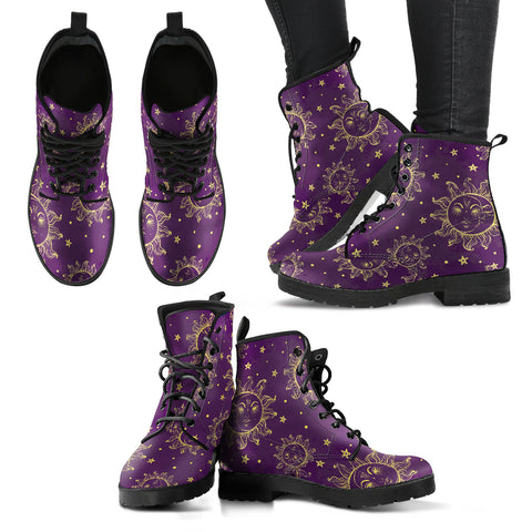 Sun Moon Pattern Handcrafted Boots