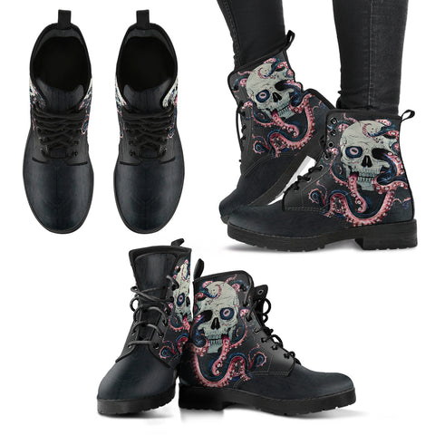 Skull & Octopus Tentacles Handcrafted Boots