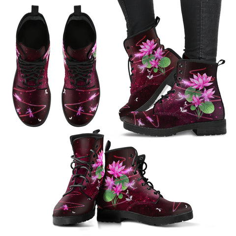 Dragonfly With Lotus Flower Handcrafted Boots V3