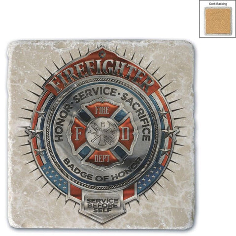 Firefighter Natural Stone Coaster - Service and Sacrafice